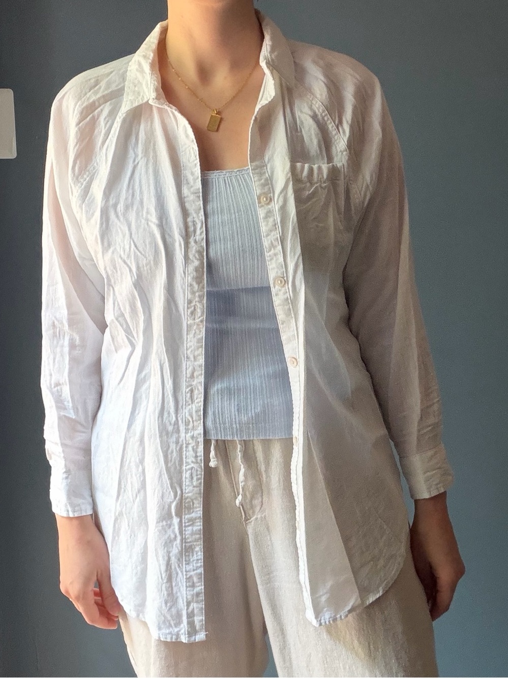 aerie White Lightweight Button-Down Shirt